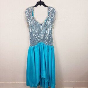 Alyce Designs 80s Vintage Evening Gown Sequin Beaded Dress Blue Silver